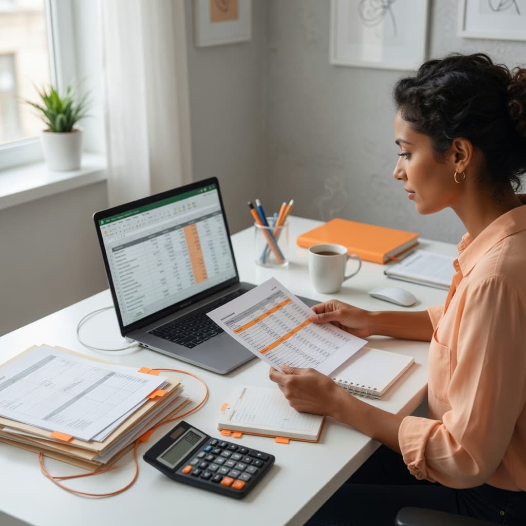 Virtual assistant managing bookkeeping tasks on laptop