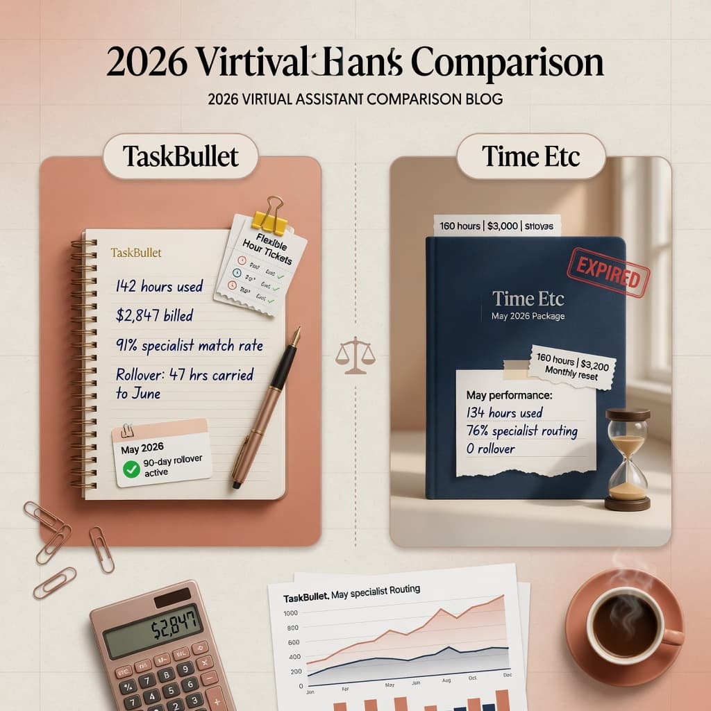 Hero image for: TaskBullet vs Time Etc 2026: Flexible Hour Virtual Assistant Model vs Monthly Packages