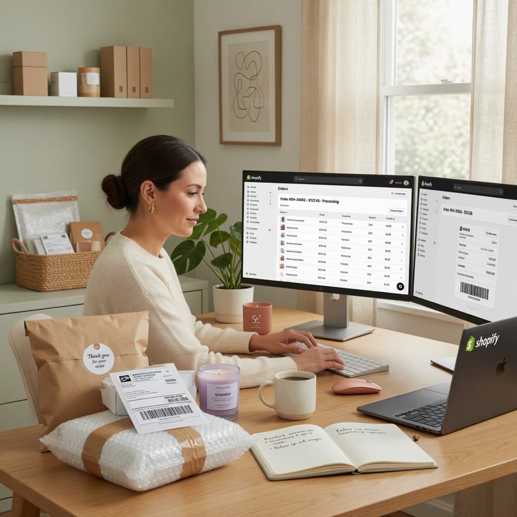 E-commerce seller using a virtual assistant for order management